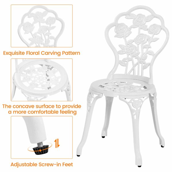 Yaheetech 3 Piece Patio Bistro Table Set Garden Furniture Set, Aluminum Table and Chairs Outdoor Patio Furniture, Rose Design Dinging Table and Chairs for Balcony Garden Porch, White