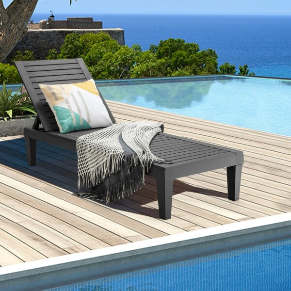COSTWAY Sun Lounger, 4/5 Positions Adjustable Outdoor Chaise Lounge Chair with Wood Texture Surface, All-Weather Sunbed Recliner Chair for Garden, Patio, Beach and Poolside (without Armrests, Black)
