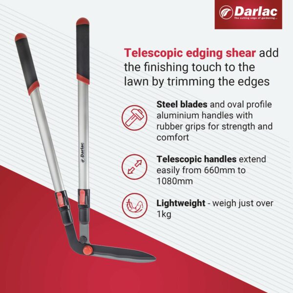 Darlac Telescopic Edging Shear – Garden Lawn Edging Shears with Extendable Handles & Razor-Sharp Blade – Adjustable to Any Gardener's Height – Lightweight Approx 1.2kg – Ideal for Trimming Lawn Edges