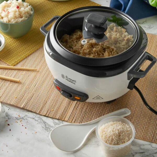 Russell Hobbs Electric Rice Cooker - 1.2kg (6 Portion - 145g per serving) Removable non stick bowl, Dishwasher-safe bowl & lid, Steamer basket, measuring cup & spoon inc, Energy saving, 300W, 27030