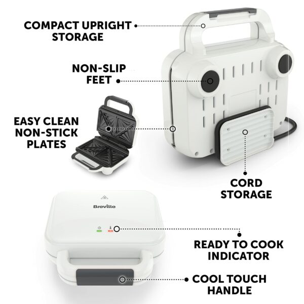 Breville Deep Fill Toastie Maker | 2 Slice Sandwich Toaster | Non-Stick Plates | Cooks a Toastie in 5 Minutes | White [VST091]