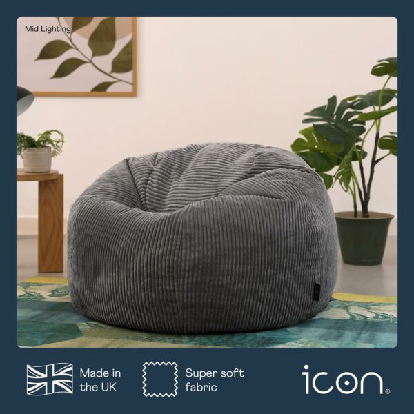 Kingston Cord Bean Bag, Charcoal Grey, Large Adult Bean Bag Chair with Filling Included, Comfy Chair, Living Room Furniture, Bedroom Furniture