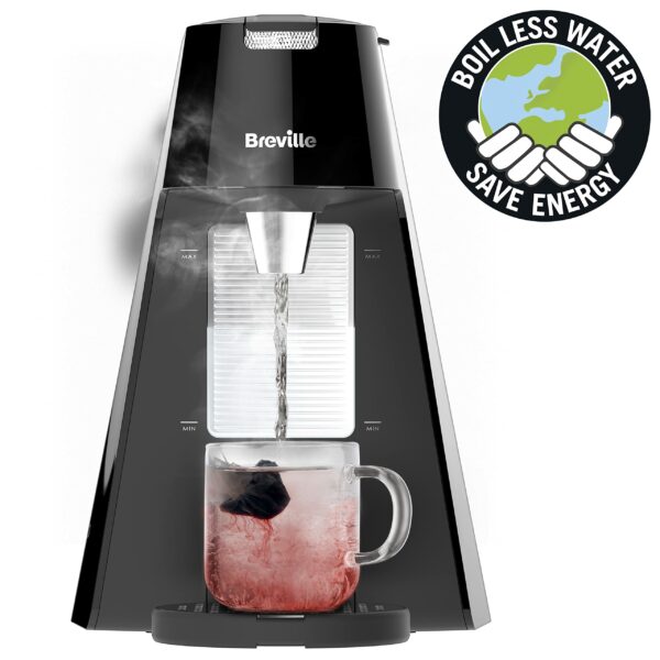 Breville HotCup Hot Water Dispenser | 1.7 Litres with 3 KW Fast Boil | Pre-set cup fill, with manual “STOP” button | Energy-efficient use | Gloss Black [VKT124]