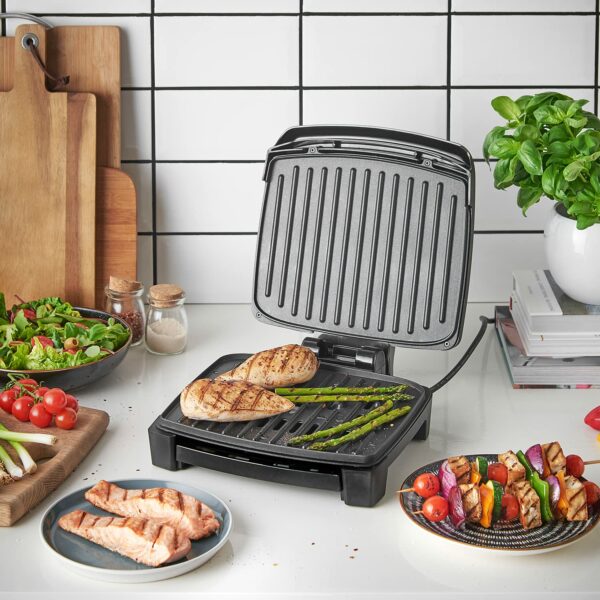 George Foreman Immersa Medium Electric Grill [Removable Control Panel allows grill machine to be fully washable & dishwasher safe, Energy saving, Healthy, Toastie, Panini, Hot plate, BBQ] Black 28310