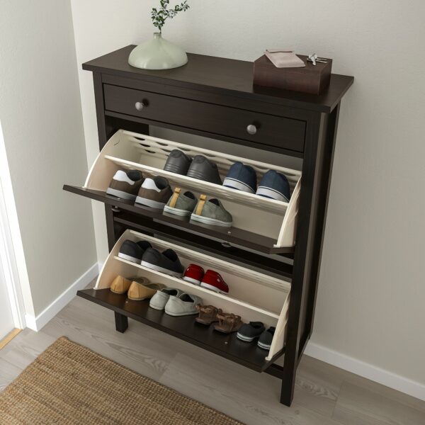 HEMNES shoe cabinet with 2 compartments 89x30x127 cm black-brown