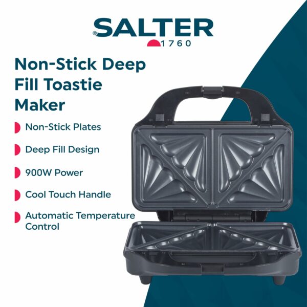Salter Sandwich Toaster – Non-Stick, Deep Fill Toastie Maker, Cook 2 Toasted Sandwiches Together, 4 Slice Grill Press