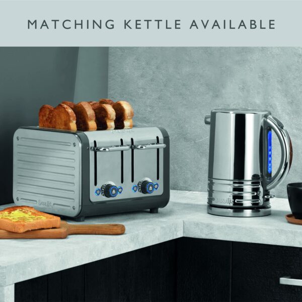 Dualit Architect 4 Slice Toaster | Stainless Steel with Grey Trim|Extra-Wide Slots–Peek and Pop Function–Patented Perfect Toast Technology–Matching Kettle and Sandwich Cage Available | 46526