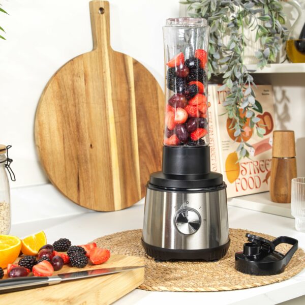 Salter 4 In 1 Juicer & Blender – Fruit Juicer & Smoothie Maker, 1L Jug Blender, Includes 600ml Sports Bottle & Fridge Storage Container, Coffee & Spice Grinder, 2 Speed Settings & Pulse, 400W, EK4294