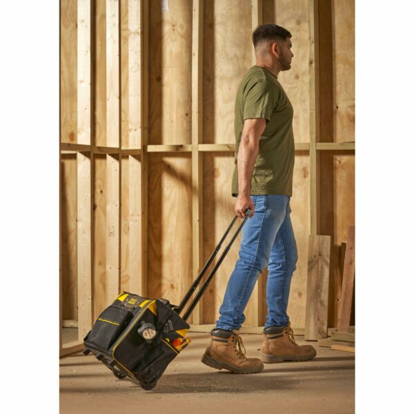 Stanley Fatmax Open Mouth Rolling Rigid Tool Bag Trolley, Multi-Pockets Storage Organiser, FMST1-80148, Black