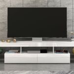 Woo Product Template - Kids Store 7 Panana 200 cm High Gloss Front RGB LED TV Stand Cabinet Unit Modern TV Desk with Storage for Living Room Home Furniture (White)