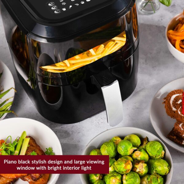 Innoteck Kitchen Pro 5L Air Fryer with Viewing Window - Healthy Low Fat No Oil Cooking - For Air Frying, Roast, Dehydrate, Bake, & Reheat - Dishwasher Safe Accessories, Non-Slip Feet - Gloss Black