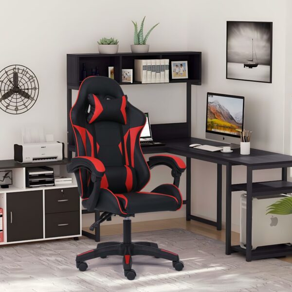 Millhouse Sport Desk Chair, Adjustable Office Gaming Racing Chair with Lumbar and Head Pillow - X3577 - Red
