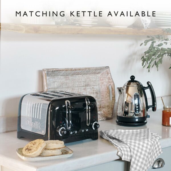 Dualit 4 Slice Lite Toaster | 2kW Toasts 120 Slices an Hour | Polished with High Gloss Black Trim | Bagel & Defrost Settings | 36 mm Wide Slots | 46205