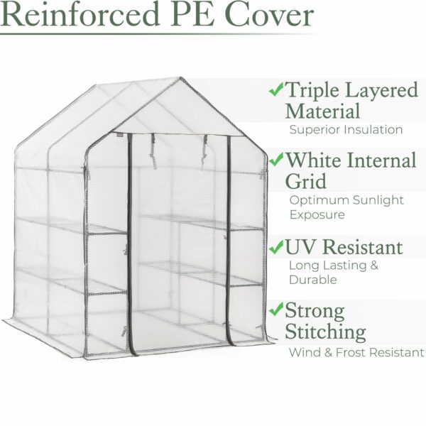 CHRISTOW Walk In Greenhouse With Shelves, Reinforced Green House With Tubular Steel Frame, 8 Shelf Heavy Duty Growhouse, 6ft 4in x 4ft 7in x 4ft 7in