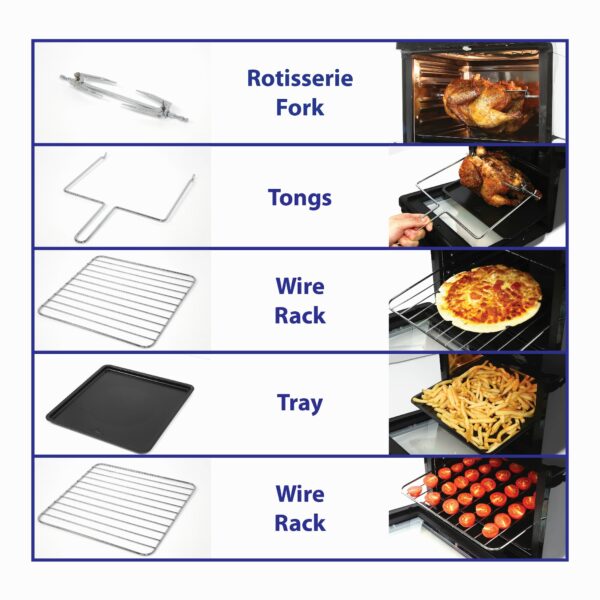 EMtronics Air Fryer Oven Combi, Rotisserie and Grill, Large Family Size 12L with 16 Pre-Set Menus for Oil Free Cooking – Black