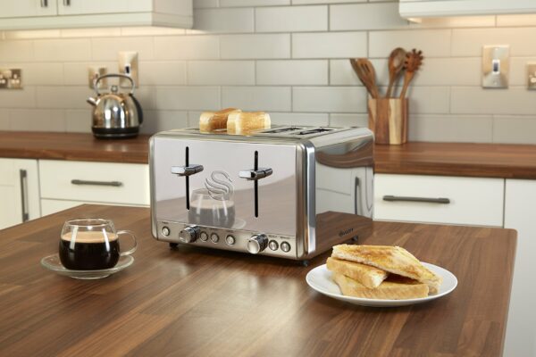 Swan ST14064N 4 Slice Toaster, Polished Stainless Steel, 1850W