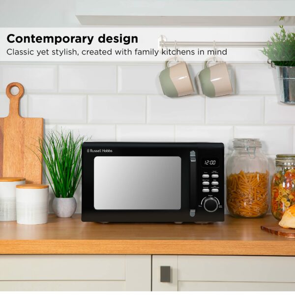 Russell Hobbs RHM2026B STYLEVIA 20 Litre 800 W Black Digital Microwave, 5 Power Levels, Mirror Finish, 8 Auto Cook Settings