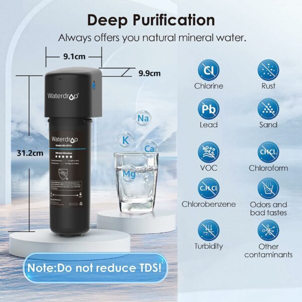 Waterdrop 10UA Under Sink Water Filter, 30,000 Liters High Capacity Water Filter System, NSF/ANSI 42 Certified,Reduce PFAS, PFOA/PFOS, Reduce Lead, Chlorine, Bad Taste, Odor