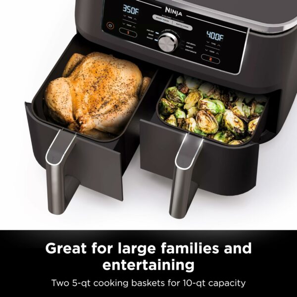 Ninja DZ401 Foodi 10 Quart 6-in-1 DualZone XL 2-Basket Air Fryer with 2 Independent Frying Baskets