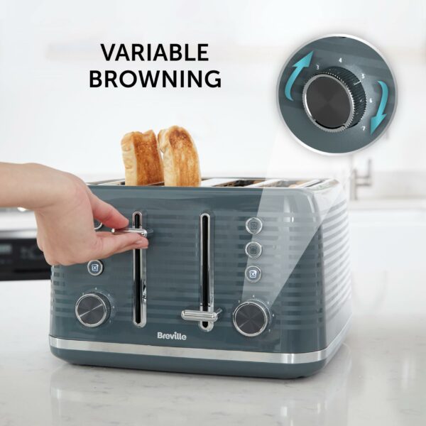 Breville Zen 4 Slice Toaster with High Lift & Wide Slots | Grey & Silver Chrome [VTR027]