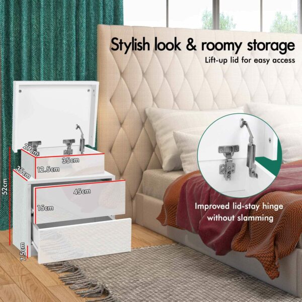 Elfordsen Led Bedside Table 4 Sides High Gloss Wooden Nightstand Cabinet