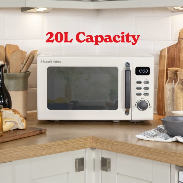 Russell Hobbs RHM2026C STYLEVIA 20 Litre 800 W Cream Digital Microwave, 5 Power Levels, Mirror Finish, 8 Auto Cook Settings