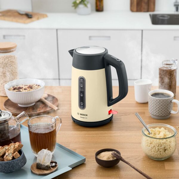 Bosch DesignLine Plus TWK4P437GB Stainless Steel Cordless Kettle,1.7 Litres, 3000 W - Cream