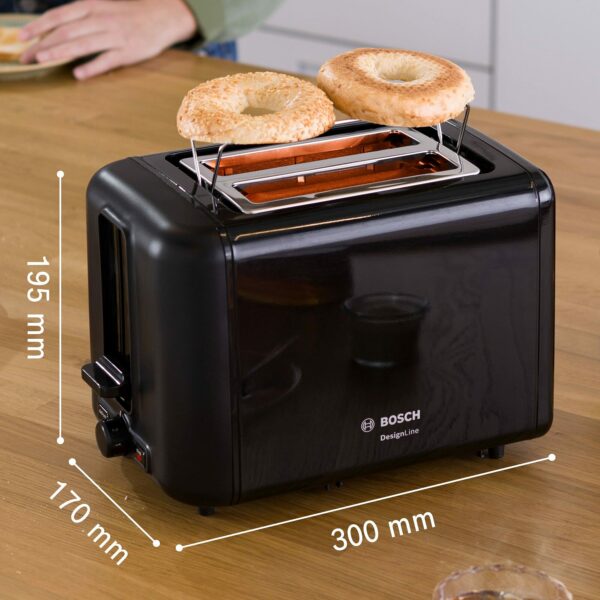 Bosch DesignLine Toaster TAT3P423GB DesignLine Toaster, Stainless Steel, 970 W, Black