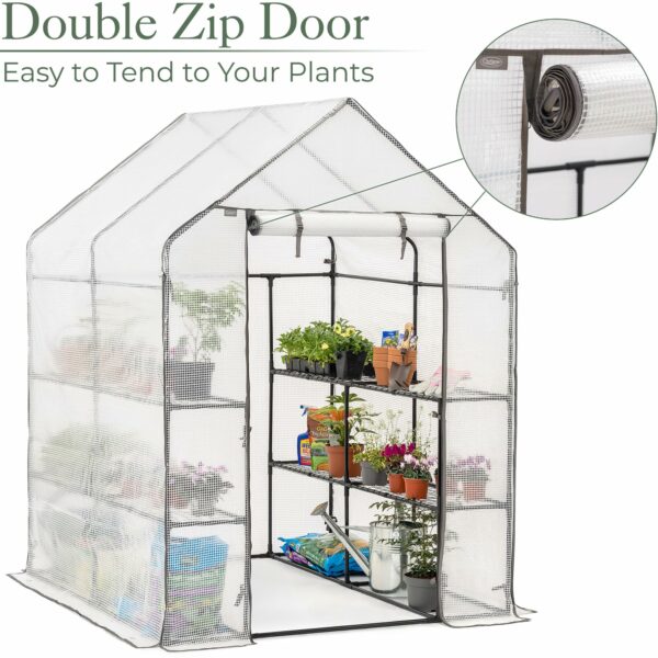 CHRISTOW Walk In Greenhouse With Shelves, Reinforced Green House With Tubular Steel Frame, 8 Shelf Heavy Duty Growhouse, 6ft 4in x 4ft 7in x 4ft 7in