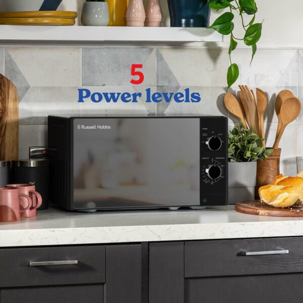 Russell Hobbs 20 Litre 800W Black Solo Manual Microwave, 5 Power Levels, Integrated Timer and Defrost Function, Easy Clean RHM2027B