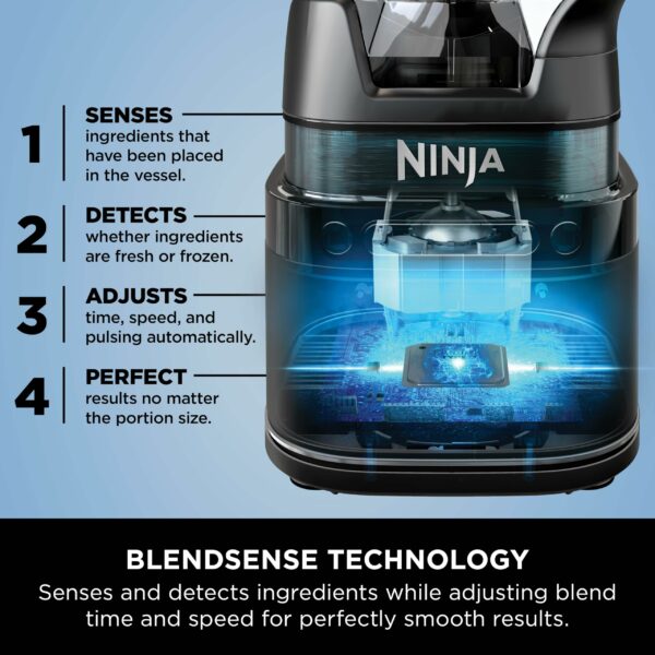 Ninja Detect Power Blender Pro 1200W with 2L Jug (1900ml Max Liquid Capacity), Powerful Blender for Blending Smoothies, Chopping Vegetables & Mixing Frozen Drinks, Black, TB201UK