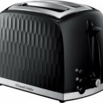 Russell Hobbs Honeycomb 2 Slice Toaster (Extra wide slots, High lift feature, 6 Browning levels, Frozen/Cancel/Reheat function, Removable crumb tray, 850W, Black, Textured high gloss) 26061