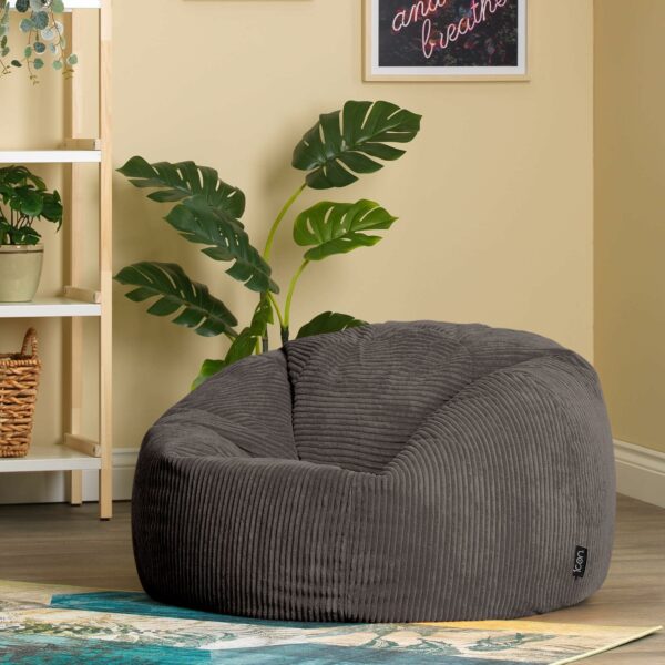 Kingston Cord Bean Bag, Charcoal Grey, Large Adult Bean Bag Chair with Filling Included, Comfy Chair, Living Room Furniture, Bedroom Furniture