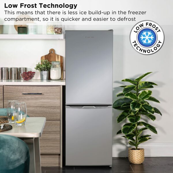 Russell Hobbs Low Frost Silver 60/40 Fridge Freezer, 173 Total Capacity, Freestanding 50cm Wide 145cm High, Fast Freeze