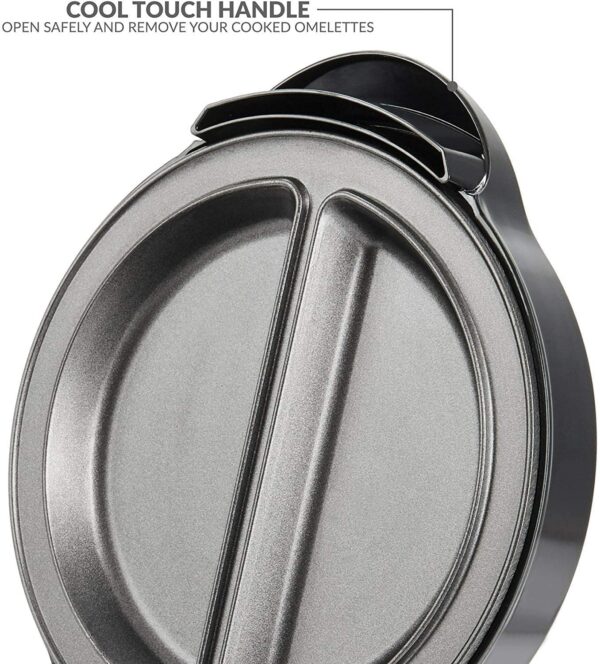 Andrew James Omelette Maker, Electric Omelette Maker Non-stick, Omelette Pan Dual Compartment, Omelettes and Eggs, Deep Non-Stick Omelette Pan, Cool Touch, Cord Storage, Power Ready Lights