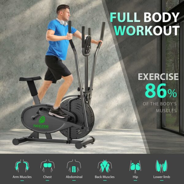 Elliptical Cross Trainer, Neezee 2 in 1 Cross Trainer Exercise Bike with Pulse Sensor, LCD Monitor and Adjustable Seat