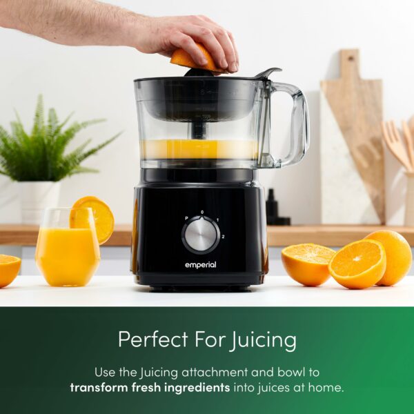 Emperial Food Processor and Blender – 2L Bowl, 1.8L Jug, Multifunctional 8in1 Citrus Juicer, Shredder, Slicer, Emulsifier & Grater – Features 2 Speeds + Pulse Control