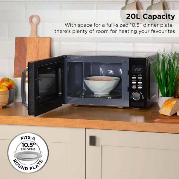 Russell Hobbs RHM2026B STYLEVIA 20 Litre 800 W Black Digital Microwave, 5 Power Levels, Mirror Finish, 8 Auto Cook Settings