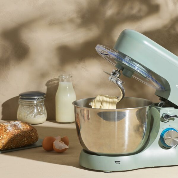 Progress EK5234PTEAL Go Bake Stand Mixer- Large Electric Whisk with 4L Stainless Steel Bowl, 8 Speeds and Pulse Function, Mixing Beater, Dough Hook, and Whisk Attachments, Splash Guard, 1300W, Teal