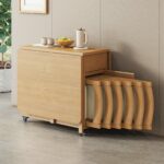 Folding Wooden Dining Table Set with 6 Chairs, Space-Saving Foldable Kitchen Table and Chair Set, Durable Wood for Dining Room or Kitchen,1.4m