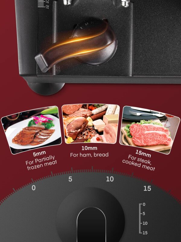 FOHERE Electric Meat Slicer Machine 200W for Home Use, with 2 Removable Stainless Steel Blade(Smooth/Serrated) and Food Pusher, Safety Switch, 0-15mm Thickness Adjustment, for Cheese, Bread