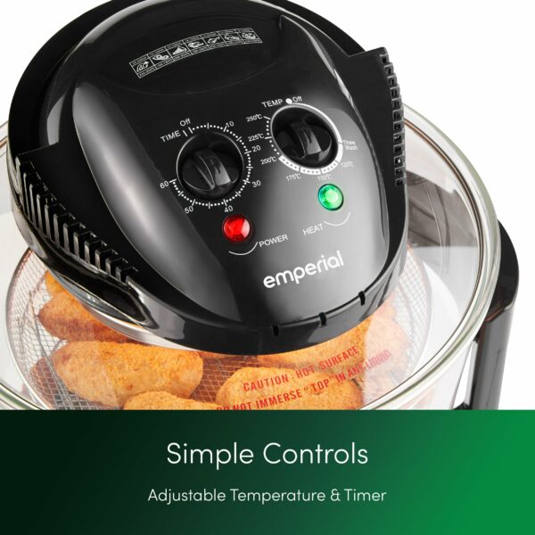 Emperial Premium Black 17L Halogen Convection Oven Cooker Air Fryer 1400W Includes Accessories Pack, Timer & Extender Ring