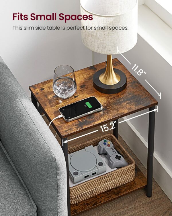 Vasagle End Table with Charging Station, Set of 2, Small Side Tables for Living Room, Bedroom, Nightstand with Outlets and USB Ports