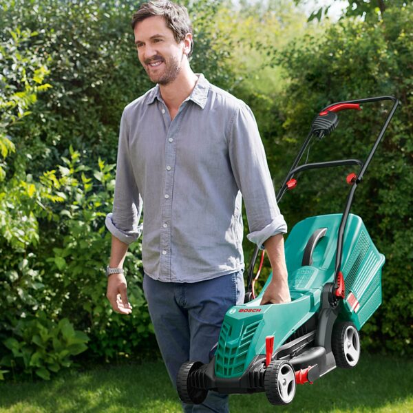 Bosch Electric Lawnmower Rotak 34 R (1300 W, Cutting width: 34 cm, 20-70 mm adjustable cutting height, In carton packaging)