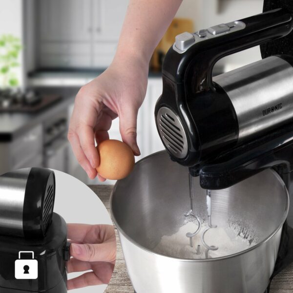 Duronic SM3 Twin Hand and Stand Mixer Set Electric | 300W | Black & Stainless Steel |Baking | 5 Speed | Turbo Function | 4 Litre Bowl | 2 Beaters | 2 Hooks | 1 Whisk