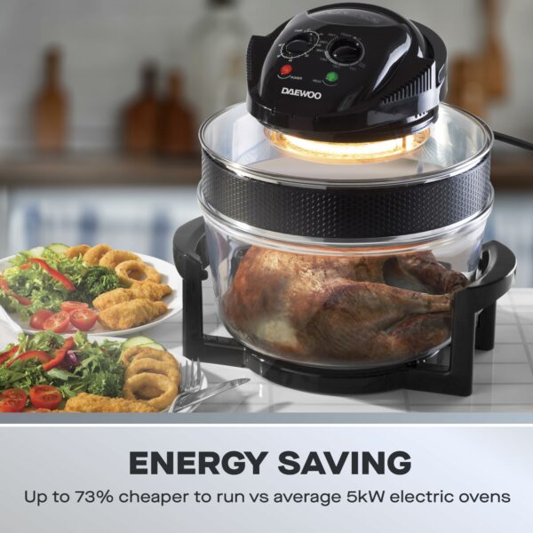 Daewoo Deluxe 17L 1300W Halogen Air Fryer with an Extension Ring- 60min Timer with Self-Cleaning Function, Adjustable Temperature Control and 7 Accessories Included - Black