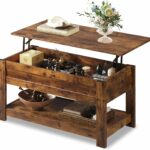 Wlive Lift Top Coffee Table, 98CM Lift Up Coffee Table with Hidden Compartment, Wooden Coffee Table with Storage Shelf for Living Room, Rustic Brown