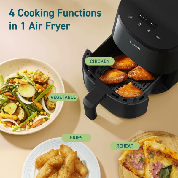 COSORI Small Air Fryer, 2L, Led Touch-control Display, 900W, 53% Faster, Nonstick and Dishwasher Safe, 30 Online Recipes, Low Noise, 97% Less Oil, Black