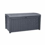 Keter Borneo 416L Outdoor 60% recycled Garden Furniture Storage Box Grey Rattan Effect Fade Free All Weather Resistant  Safe and Secure