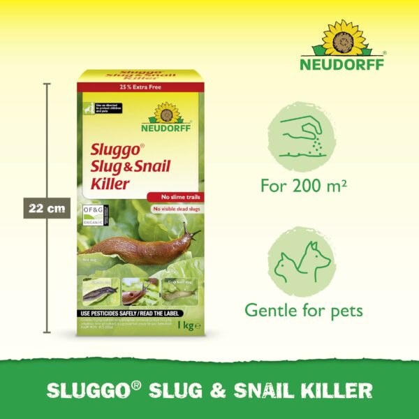 Neudorff Sluggo Slug & Snail Killer – Effective slug control against slugs and snails. No slime traces and no visible dead slugs. For 200 m², 1 kg, Green